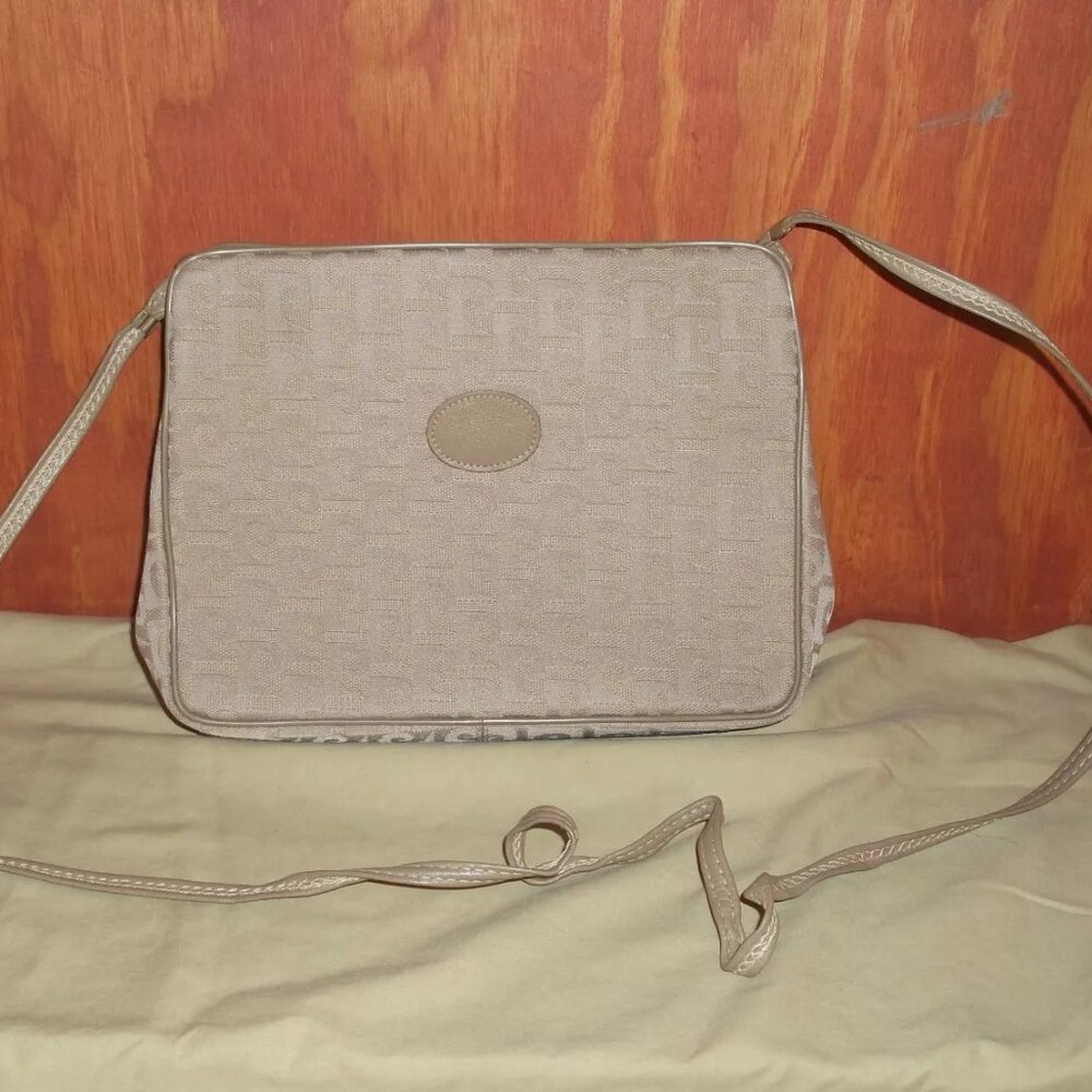 Pierre Cardin Taupe/Beige Signature Jacquard Logo Shoulder Bag